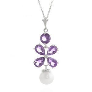 14K. SOLID GOLD NECKLACE WITH AMETHYST & PEARL